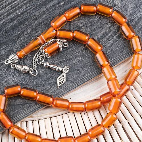 Ate� Kehribar Alpaka P�sk�ll� Kaps�l Kesim 7x10.5mm Tesbih - �effaf Kahverengi