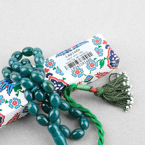 Akik Ta�� Habbe ve �mame Dahil Akik Yumurta kesim 10.5x14mm Tesbih - Ye�il