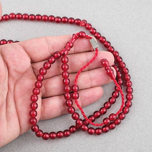 Katalin Usta ��i �mzal� 99luk Namaz Tesbih K�re Kesim 7mm Tesbih - Koyu K�rm�z�