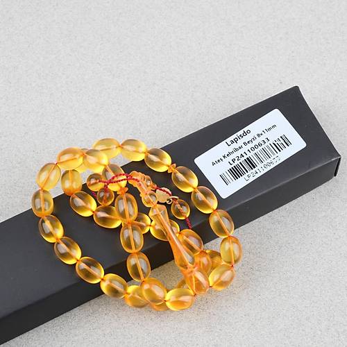 Ate Kehribar Orijinal Usta i mzal Beyzi Kesim 8x11mm Tesbih