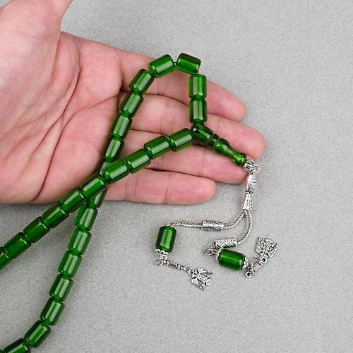 Ate� Kehribar Alpaka P�sk�ll� Kaps�l Kesim 9x12mm Tesbih - �effaf Ye�il