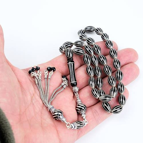 Erzurum Oltu 925Ayar Gm Pskl 12 Yarma Karpuz Dilim Beyzi Kesim 7.5x12mm Tesbih