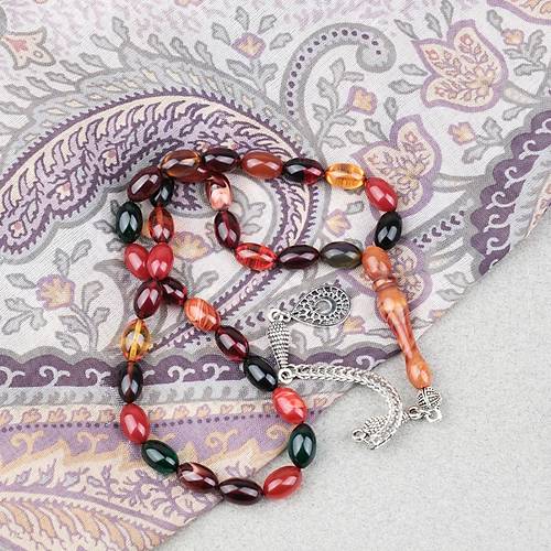 S�kma Kehribar Alpaka P�sk�ll� Beyzi Kesim 7x11mm Tesbih- Bonibon