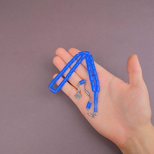 U�ak Cam� Kesme Kesim 7x10mm Alpaka P�sk�ll� Tesbih Koyu Mavi