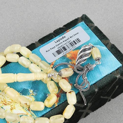 Rus Kaya Damla Kehribar 925Ayar G�m�� P�sk�l Kaps�l Kesim 8x13mm Tesbih
