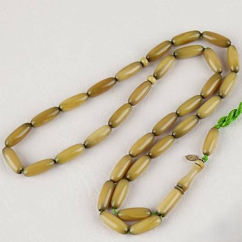 Skma Kehribar Uzun Arpa Kesim 7x12mm Tesbih - Hardal Sars