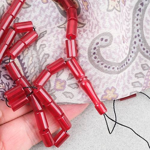 S�kma Kehribar Kesme Kesim 6x10mm Tesbih P�sk�ls�z K�rm�z�