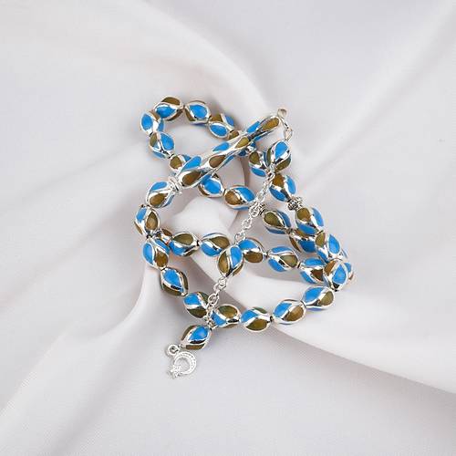 G�m�� Kaplama Kafesli Mine Beyzi 7x9mm Tesbih -Mavi Sar�