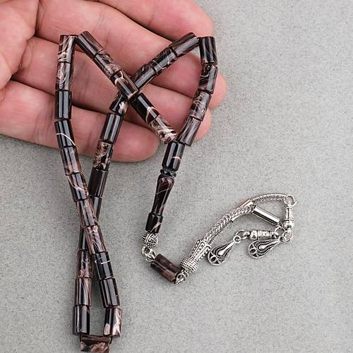 S�kma Kehribar Kesme Kesim Alpaka P�sk�ll� 6x10mm Tesbih