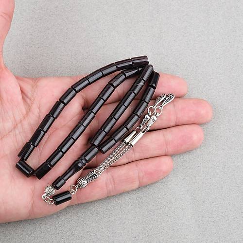 S�kma Kehribar Kesme Kesim Alpaka P�sk�ll� 6x10mm Tesbih