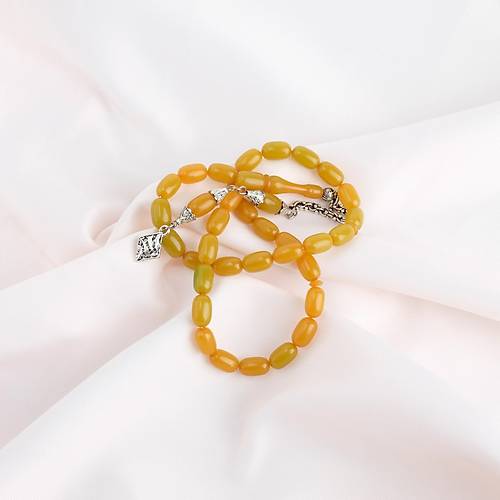 S�kma Kehribar Alpaka P�sk�l Beyzi Kesim 7x11mm Tesbih