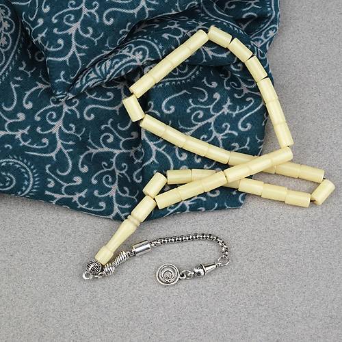 S�kma Kehribar Alpaka P�sk�ll� Kesme Kesim 6x10mm Tesbih - Sar�