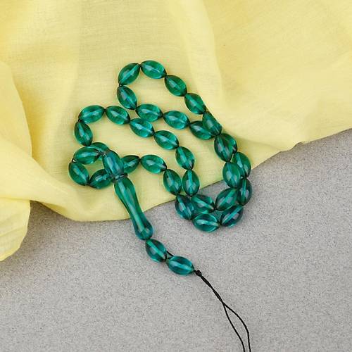 Ate� Kehribar Beyzi Kesim 7x11mm Tesbih- �effaf Ye�il