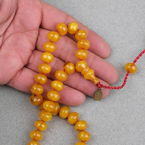 S�kma Kehribar Bas�k K�re Kesim Omari Sistemli 9x11mm Tesbih-Sar�