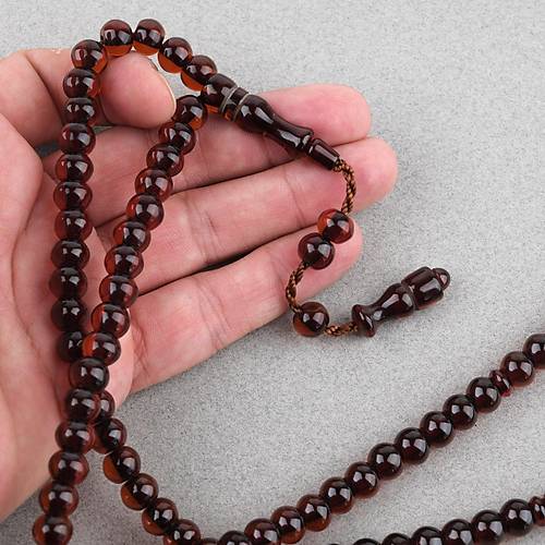 Ate� Kehribar 99luk Namaz Tesbih Tekerlek Kesim 9x7mm Tesbih - Kahverengi
