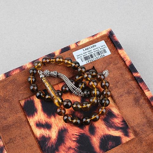 Kaya Damla Kehribar 925Ayar G�m�� P�sk�ll� K�re Kesim 10mm Tesbih