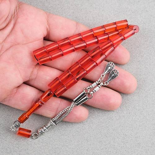 S�kma Kehribar Kesme Kesim Alpaka P�sk�ll� 6x10mm Tesbih Turuncu