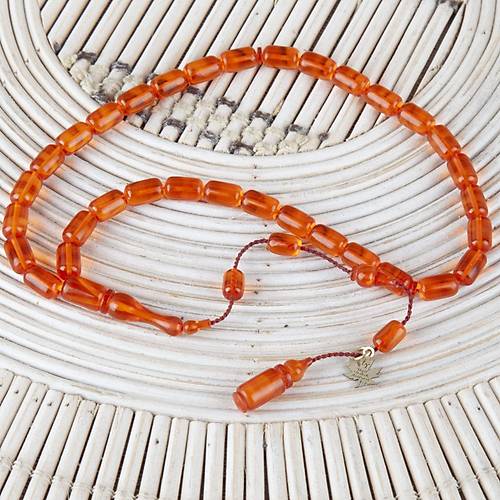 Ate Kehribar Kapsl Kesim Bilek Boy 5.2x8.2mm Tesbih - effaf Turuncu