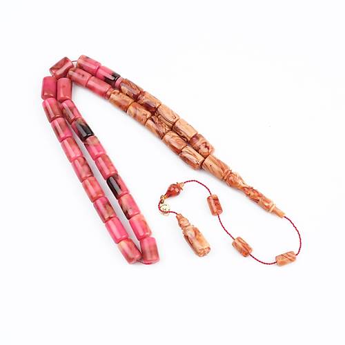 Katalin Dinlenmi� �ift Renk Usta ��i �mzal� Yumu�ak Kesme Kesim 8x13mm Tesbih -Pembe Kahve