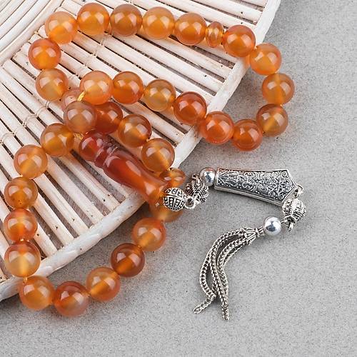 Akik Ta�� Habbe ve �mame Dahil Akik Alpaka P�sk�l K�re kesim 10mm Tesbih