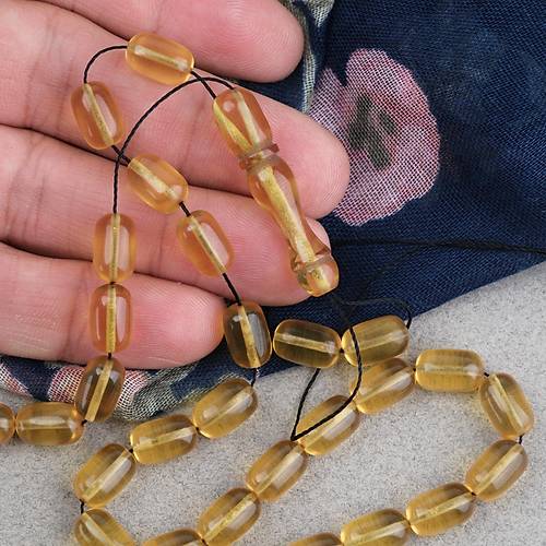 S�kma Kehribar Kaps�l Kesim 7x11mm Tesbih P�sk�ls�z Sar�