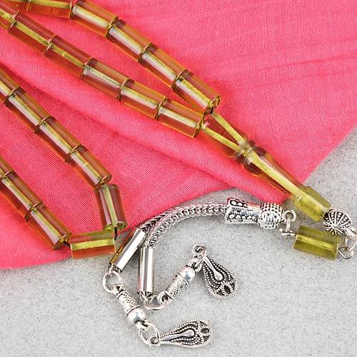 Ate� Kehribar Kesme Kesim Alpaka P�sk�ll� 6x10mm Tesbih