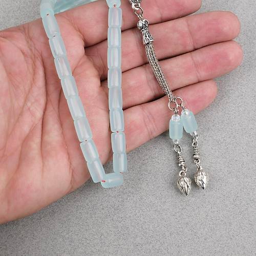 U�ak Cam� Alpaka P�sk�l Kesme Kesim 7x10.5mm Tesbih - Su Ye�ili