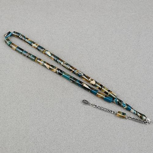 Arizona Katalin Alpaka P�sk�l Kesme Kesim 7x10mm Tesbih- Mavi Sar�