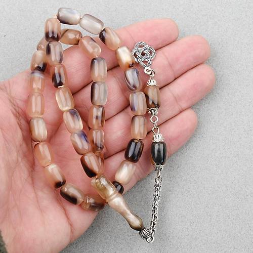 S�kma Kehribar Sedefli Alpaka P�sk�l Kaps�l Kesim 8x11.5mm Tesbih