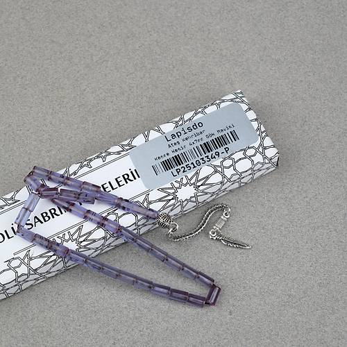 Ate� Kehribar Alpaka P�sk�ll� Kesme Kesim 4x7mm Tesbih- G�k Mavisi