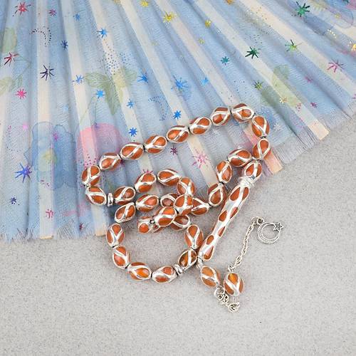 G�m�� Kaplama Kafesli Mine Beyzi 7x9mm Tesbih -Turuncu