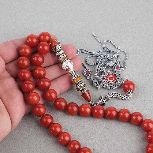 S�kma Kehribar 925Ayar G�m�� P�sk�l �zel G�m�� Nak�� �mame K�re Kesim 13mm Tesbih