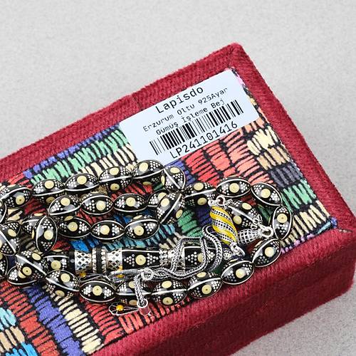 Erzurum Oltu 925Ayar Gm Katalin lemeli Nakka mame Beyzi Kesim 8x11mm Tesbih -Bej