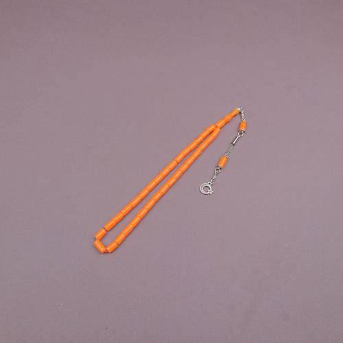 U�ak Cam� Kesme Kesim 6x10mm Tesbih Alpaka P�sk�ll� Turuncu
