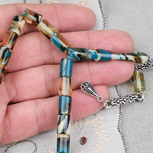 Arizona Katalin Alpaka P�sk�l Kesme Kesim 7x10mm Tesbih- Mavi Sar�