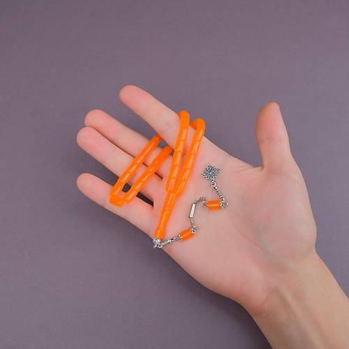 U�ak Cam� Kesme Kesim 7x10mm Tesbih Alpaka P�sk�ll� Turuncu