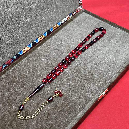 S�kma Kehribar Kaps�l Kesim Alt�n Renk P�sk�ll� 7x11mm Tesbih