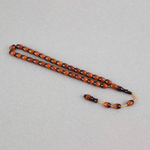 S�kma Kehribar Renk S�zmesi Usta ��i �mzal� Kaps�l Kesim 9x11mm Tesbih