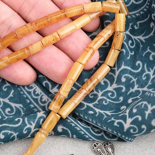 S�kma Kehribar Kesme Kesim Alpaka P�sk�ll� 6x10mm Tesbih Sar�