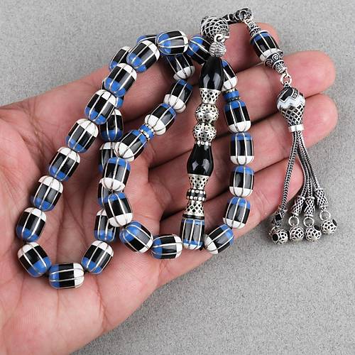 Erzurum Oltu Katalin leme 925Ayar Gm Pskl, lemeli Nakka mame F Kesim 8.5x11mm Tesbih