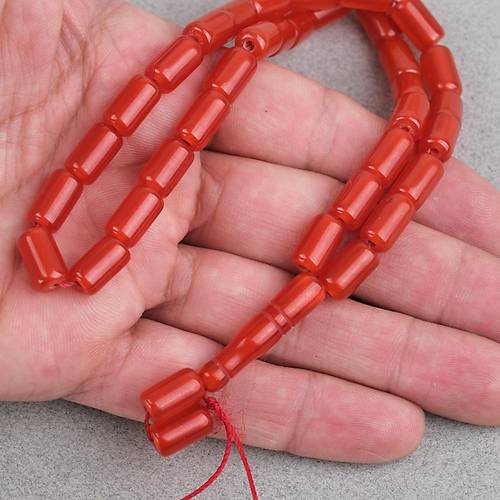 S�kma Kehribar Kaps�l Kesim 7x11mm Tesbih - K�rm�z� P�sk�ls�z