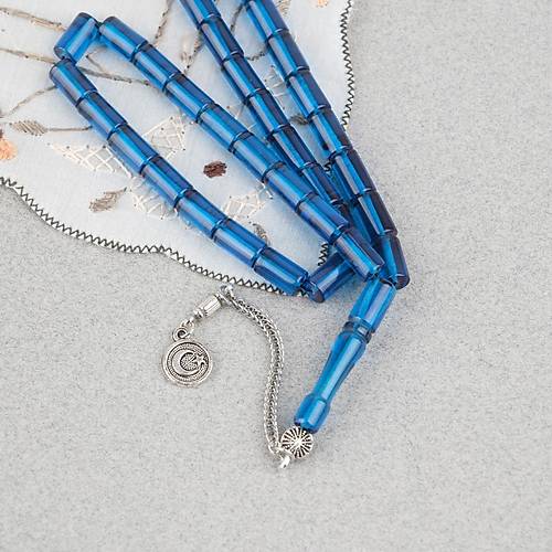 Ate� Kehribar Alpaka P�sk�ll� Kesme Kesim 6x10mm Tesbih - Petrol Mavisi