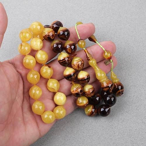 S�kma Kehribar Usta ��i �mzal� �algami Kesim 13x14mm Tesbih