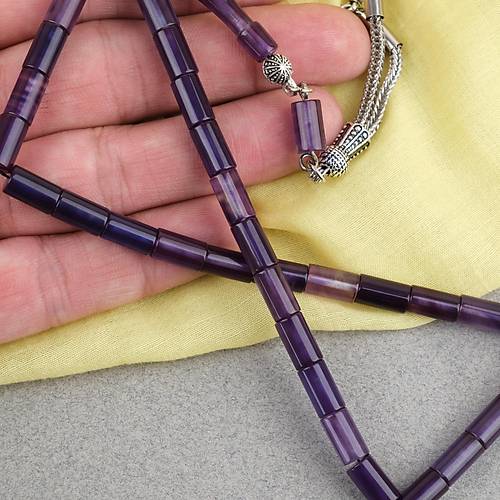 S�kma Kehribar Kesme Kesim Alpaka P�sk�ll� 6x10mm Tesbih