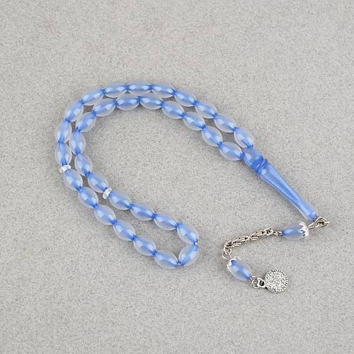 Kedig�z� Alpaka P�sk�ll� Beyzi Kesim 7x11mm Tesbih- Mavi