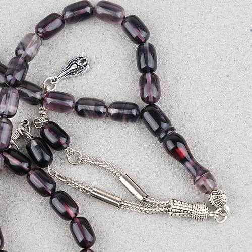 S�kma Kehribar Kaps�l Kesim Alpaka P�sk�ll� 7x11mm Tesbih