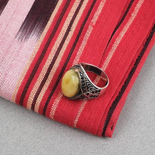 Kaya Damla Kehribar  925 Ayar G�m�� P�sk�l K�re Kesim 13mm Tesbih ve G�m�� Kehribar Y�z�k Seti