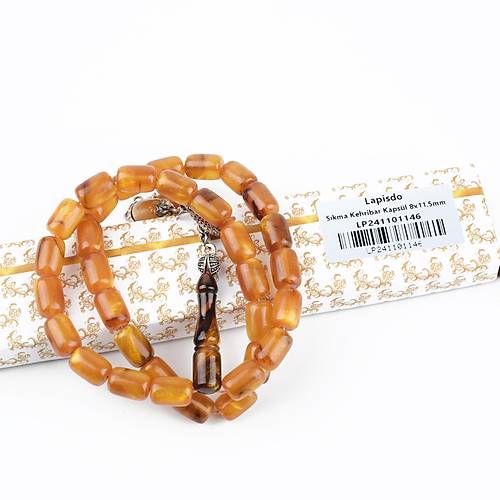 S�kma Kehribar Sedefli Alpaka P�sk�l Kaps�l Kesim 8x11.5mm Tesbih