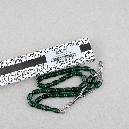 S�kma Kehribar Kaps�l Kesim Alpaka P�sk�ll� 7x11mm Tesbih Koyu Ye�il