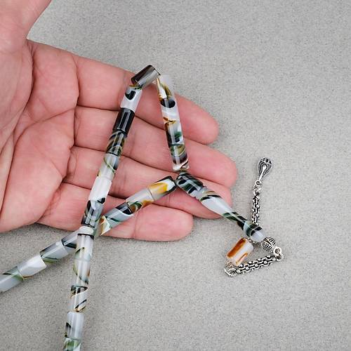 Arizona Katalin Alpaka P�sk�l Kesme Kesim 7x11mm Tesbih- Ye�il Beyaz
